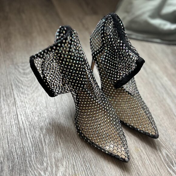 PrettyLittleThing Shoes - Black Diamond Fish Net Sock Boots